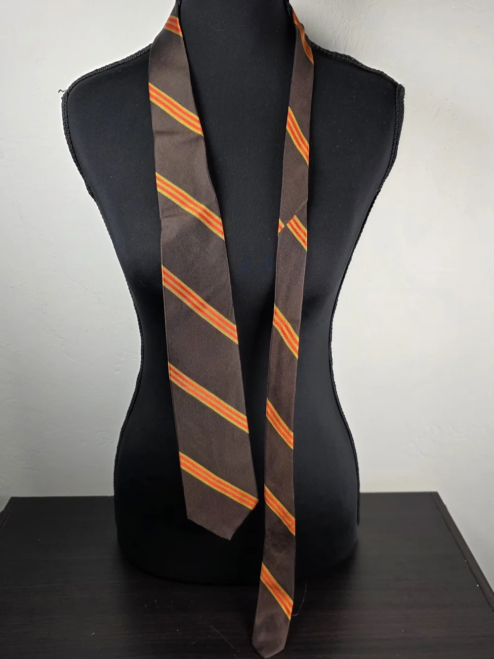 Vintage 1970s Mr John All Silk Brown Orange Gold Striped Necktie